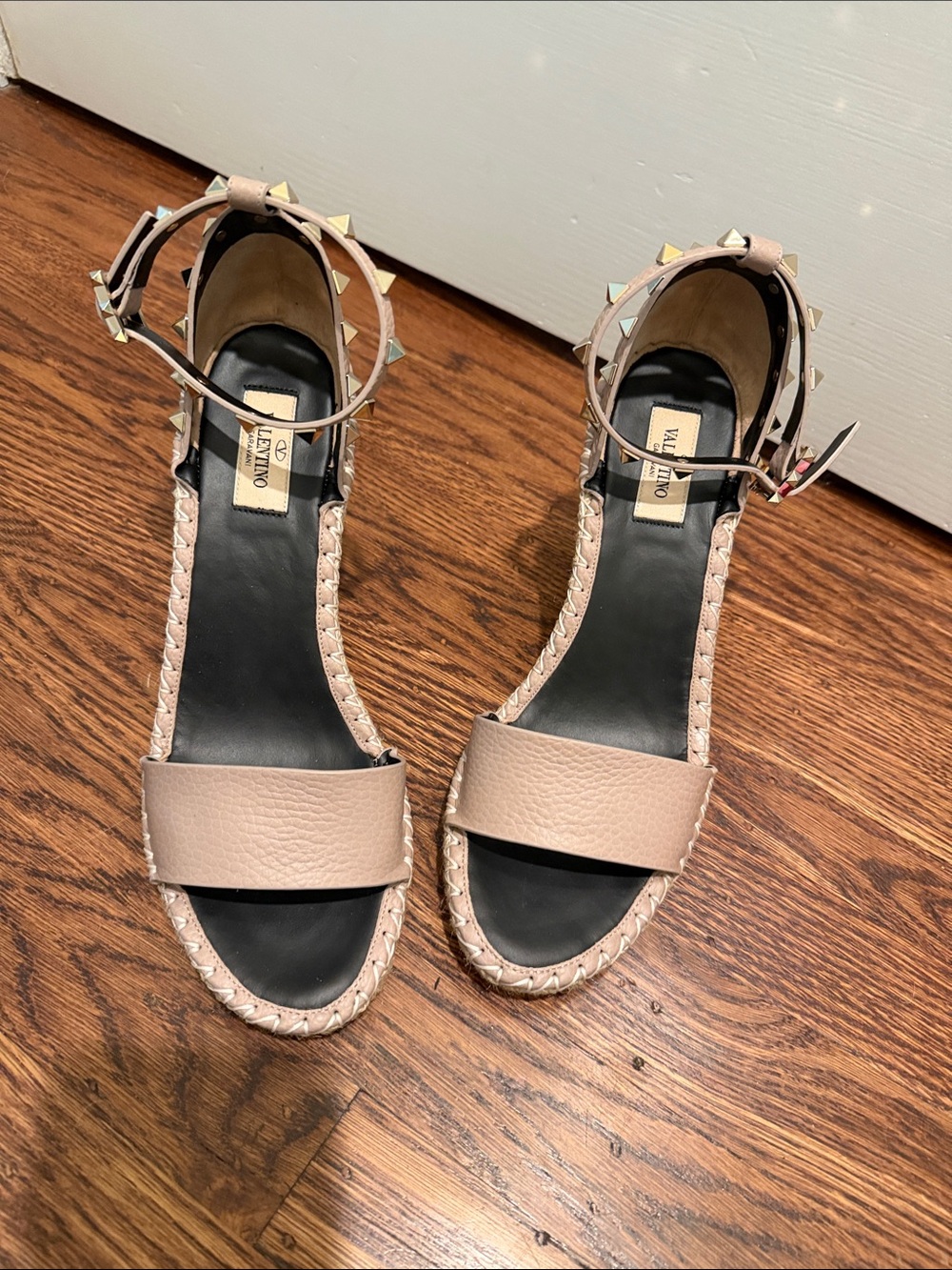Valentino Garavani Blush Pink Studded Ankle-Strap Espadrille Wedges - Picture 7 of 7